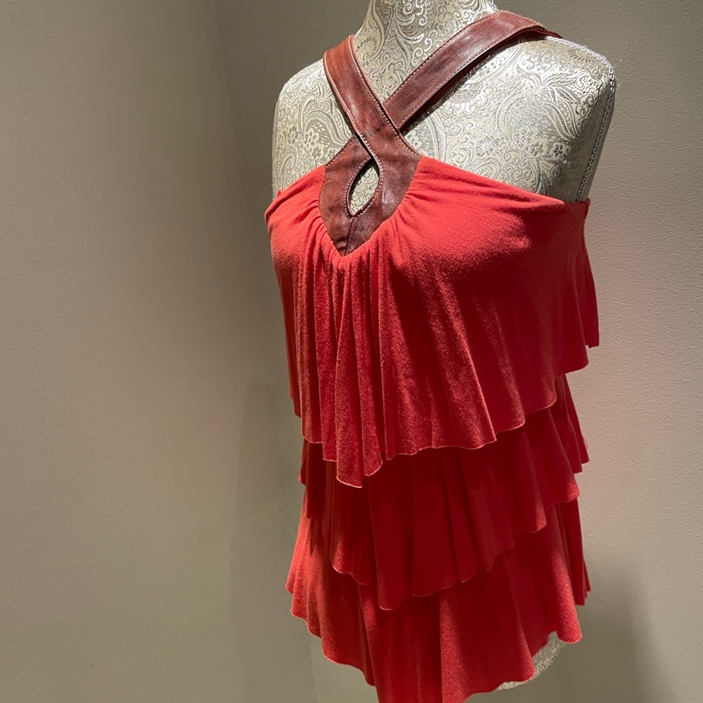 AKIKO coral leather trim top XS